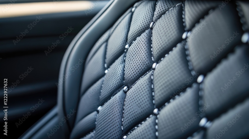 Fototapeta premium Modern car interior upholstery showcasing intricate craftsmanship with blank space for potential text and branding.