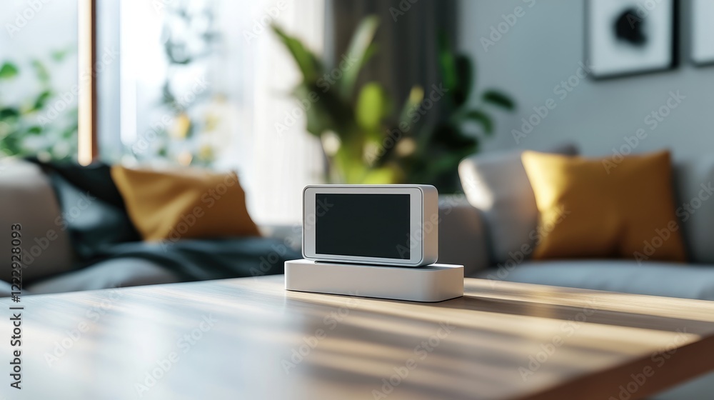 Compact Air Quality Monitor with OLED Display Modern Design for Indoor Spaces Featuring Empty Copy Space for Text and Natural Lighting Effects Compact Air Quality Monitor with OLED Display Modern Design for Indoor Spaces Featuring Empty Copy Space for Text and Natural Lighting Effects
