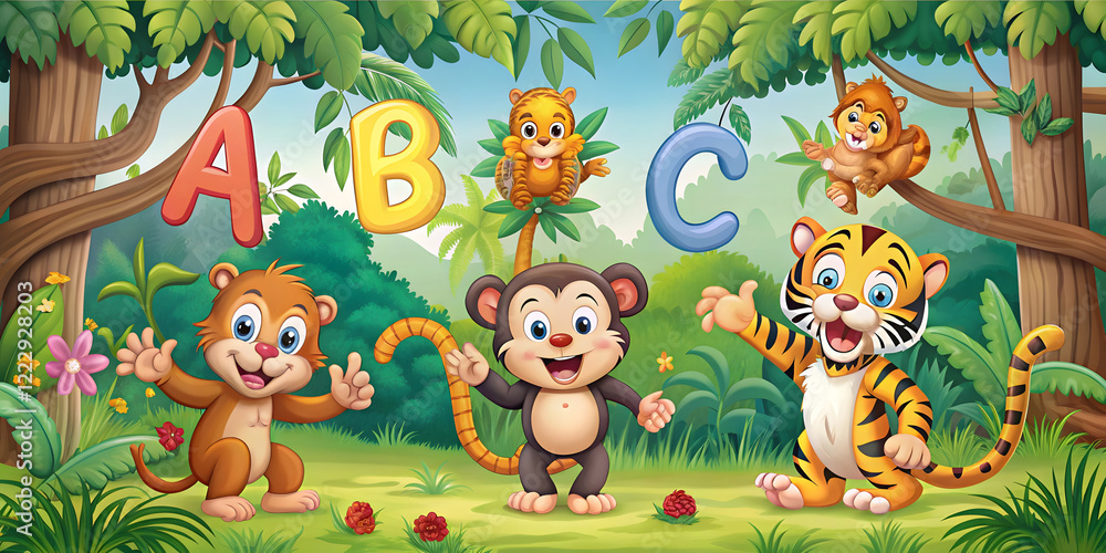 Fototapeta premium Alphabet Jungle Adventures Where Learning Letters Becomes Playful Fun