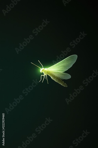 Translucent insect glows softly against dark background, highlig photo