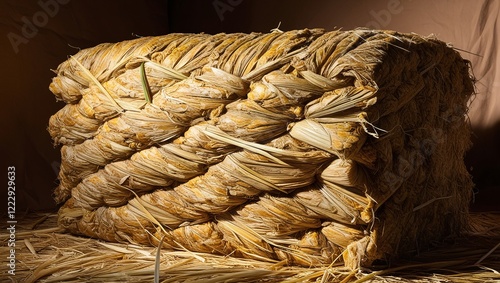 Close-Up Hay Insulation Material with Natural Straw Fibers
 photo