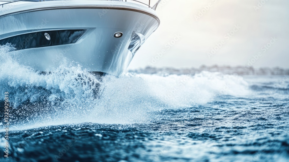 Fototapeta premium High speed ship cutting through icy waters with splashes creating dynamic motion and ample space for text or branding elements