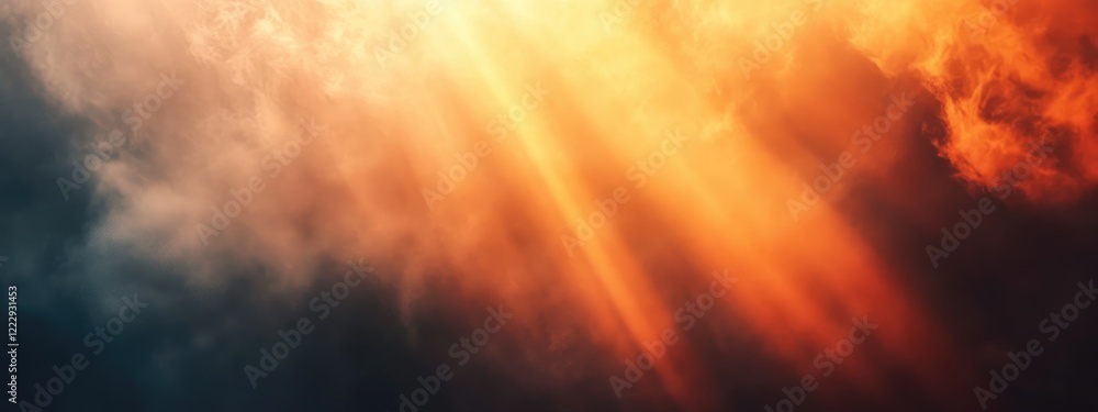Dramatic Sunlight Rays Breaking Through Morning Mist with Vibrant Colors and Space for Custom Text or Quotes