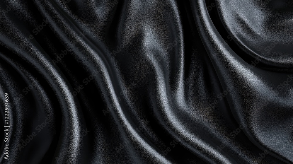 Fototapeta premium Natural Black Leather Texture with Smooth Waves and Copy Space for Branding or Textual Elements