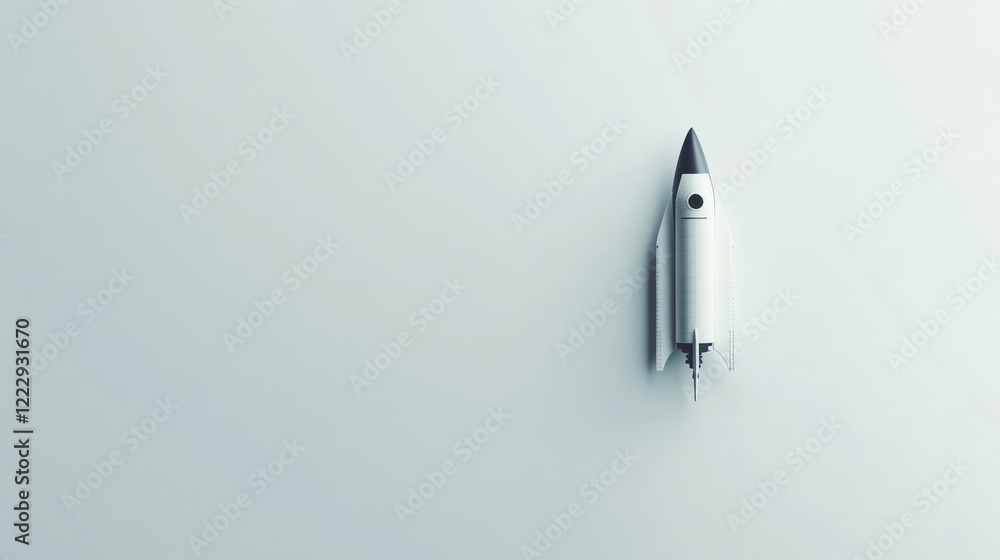 Silver Rocket Model on Minimalist Gray Background with Ample Copy Space for Text and Branding Elements Silver Rocket Model on Minimalist Gray Background with Ample Copy Space for Text and Branding Elements