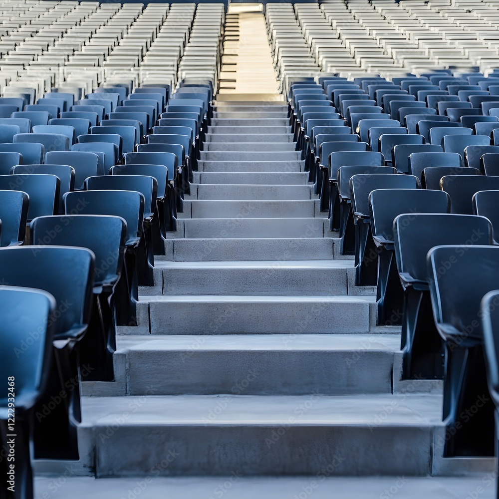 Fototapeta premium Symmetrical Rows of Empty Stadium Seats in Minimalist Blue and Gray Design