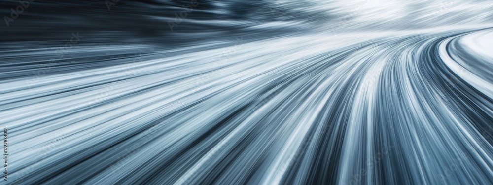 Dynamic motion blur of a car speeding on an icy highway emphasizing speed and movement with ample space for text overlay Dynamic motion blur of a car speeding on an icy highway emphasizing speed and movement with ample space for text overlay