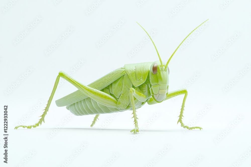 Bright green grasshopper showcases intricate details and texture Bright green grasshopper showcases intricate details and texture