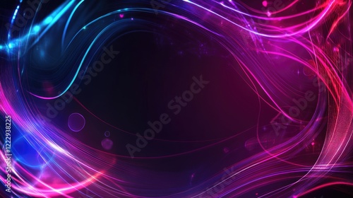 Abstract glowing neon lines in Cyberpunk style on a digital canvas with dark background and ample space for creative text placement