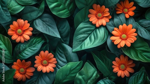 Wallpaper Mural Vibrant orange flowers amid lush green leaves with ample copy space for text and design elements in a natural setting Torontodigital.ca