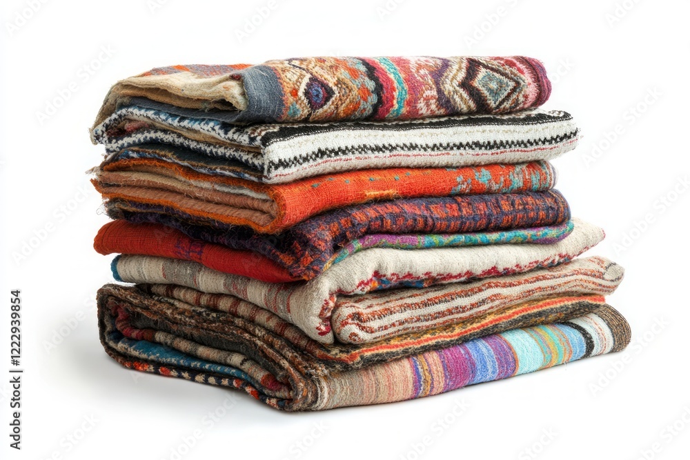 A Stack of Intricate Handwoven Textiles: A Colorful Tapestry of Tradition and Culture A Stack of Intricate Handwoven Textiles: A Colorful Tapestry of Tradition and Culture