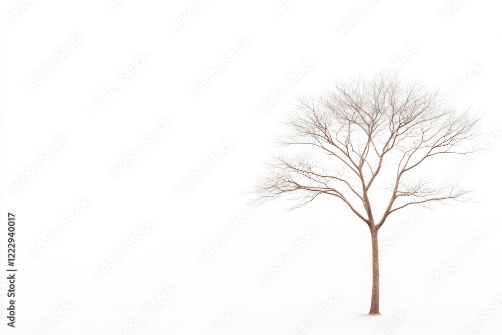 Obraz premium Lonely tree stands against blank white background, embodying sol