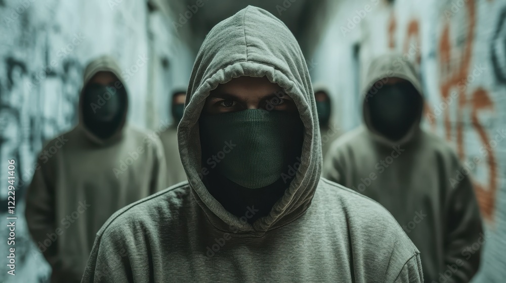 A captivating image of hooded figures lurking in an alley, suggesting an aura of secrecy and tension, perfectly encapsulating the essence of urban life and its complexities. A captivating image of hooded figures lurking in an alley, suggesting an aura of secrecy and tension, perfectly encapsulating the essence of urban life and its complexities.