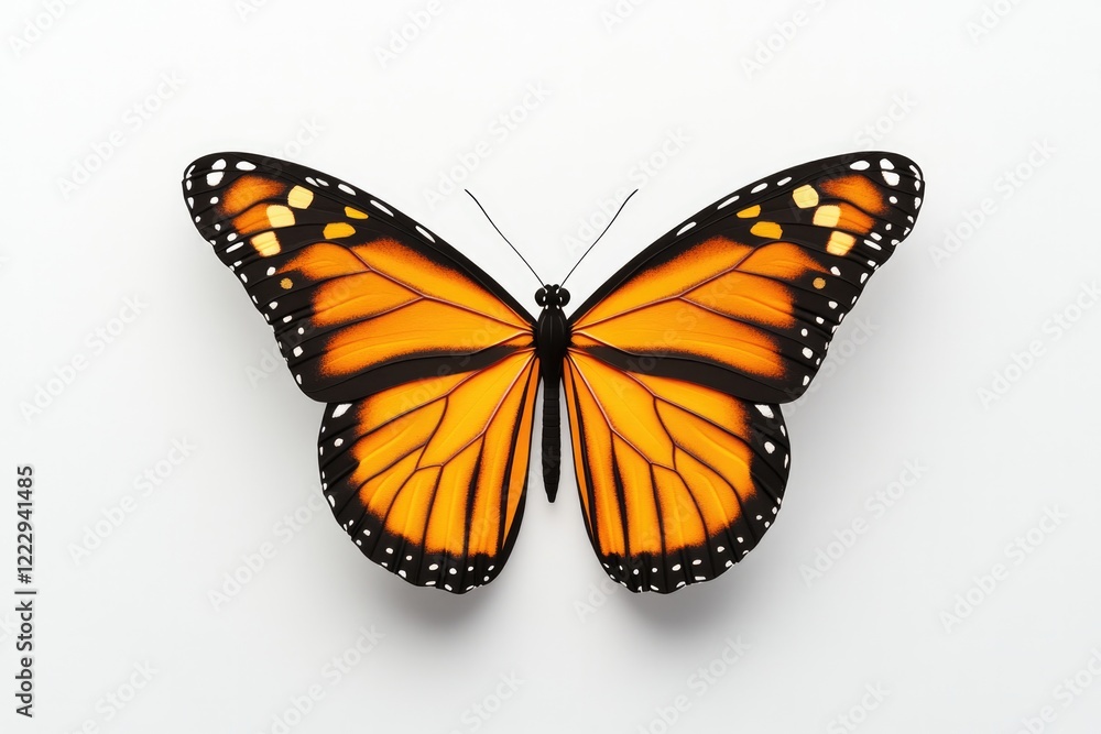 Fototapeta premium Bright orange butterfly displays intricate wing patterns against