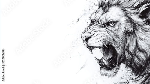 Wallpaper Mural Fierce lion face detailed pencil drawing with ample space for text showcasing strength and majesty in a minimalist design Torontodigital.ca