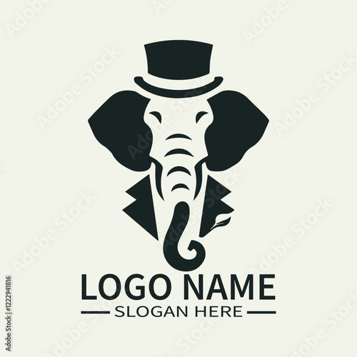 Gentleman Elephant Logo Design, Sophisticated Elephant Logo, Elegant Pachyderm Logo, Luxury Brand Elephant Logo, Vintage Elephant Logo