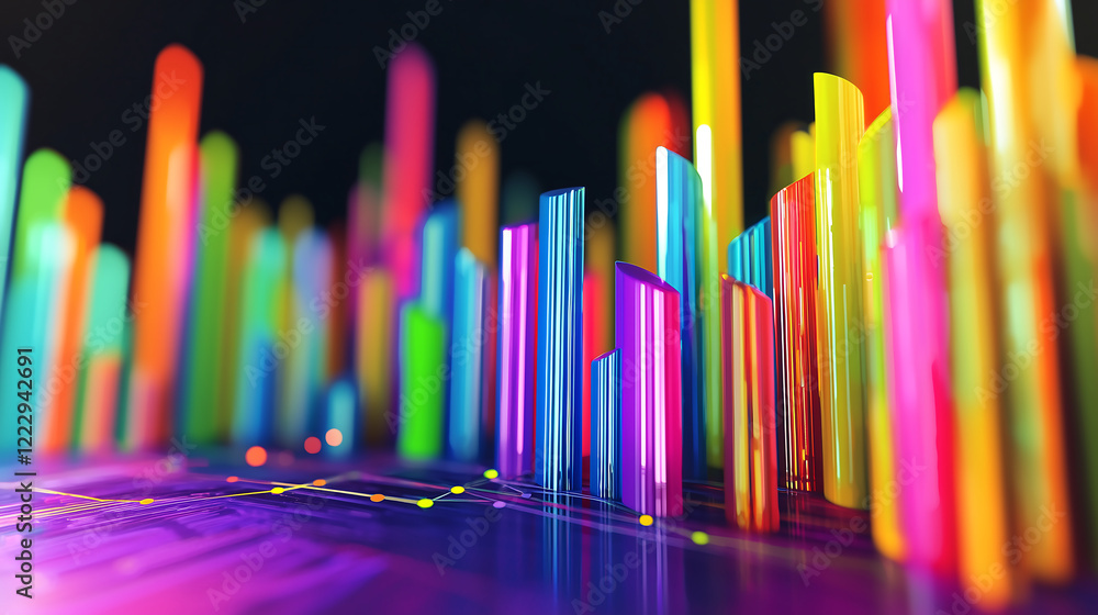 Vibrant abstract data visualization with colorful bars and lines representing data trends. dynamic colors create energetic and modern feel, perfect for tech related themes Vibrant abstract data visualization with colorful bars and lines representing data trends. dynamic colors create energetic and modern feel, perfect for tech related themes