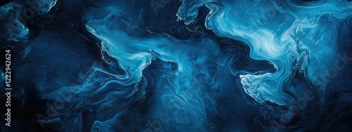 Dramatic Dark Blue Fluid Background with Abstract Shapes and Empty Space for Text Overlay