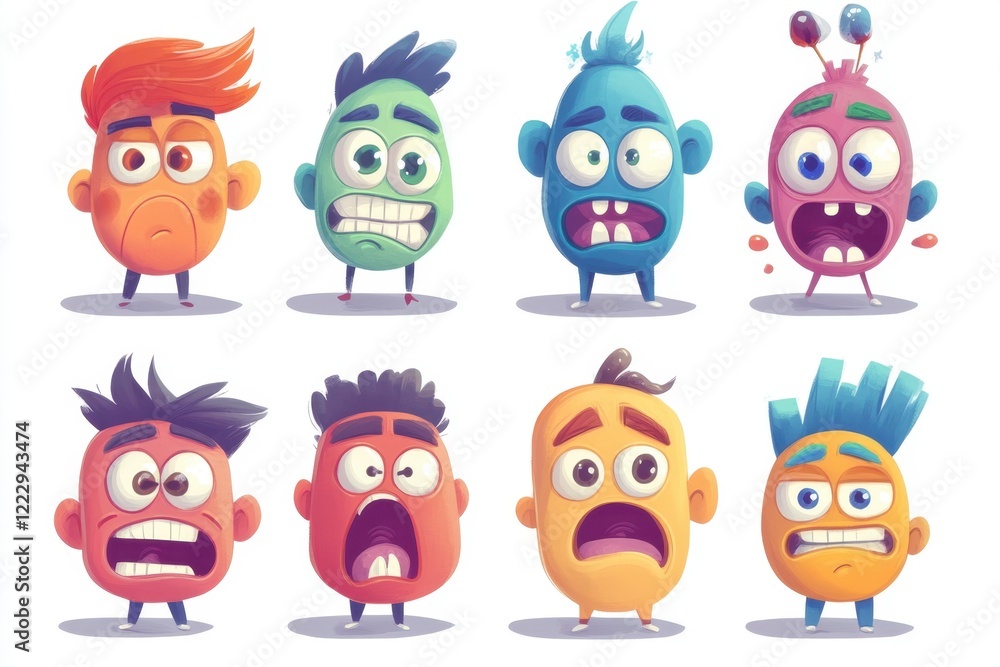 Colorful Cartoon Characters Displaying a Range of Emotions and Expressions Colorful Cartoon Characters Displaying a Range of Emotions and Expressions