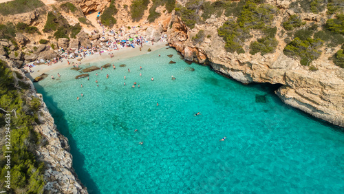 Fotografie Aerial view of the Calo des Moro bay in Mallorca, Spain