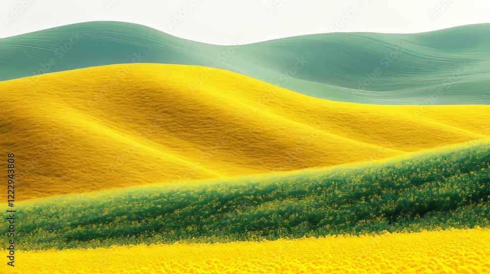 Fototapeta premium Rolling Hills of Green and Gold A Stunning Display of Abstract Patterns in Agricultural Fields.