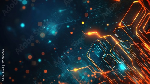 Abstract neon glowing lines on digital canvas in Cyberpunk style with vibrant colors and space for text or graphics design templates.