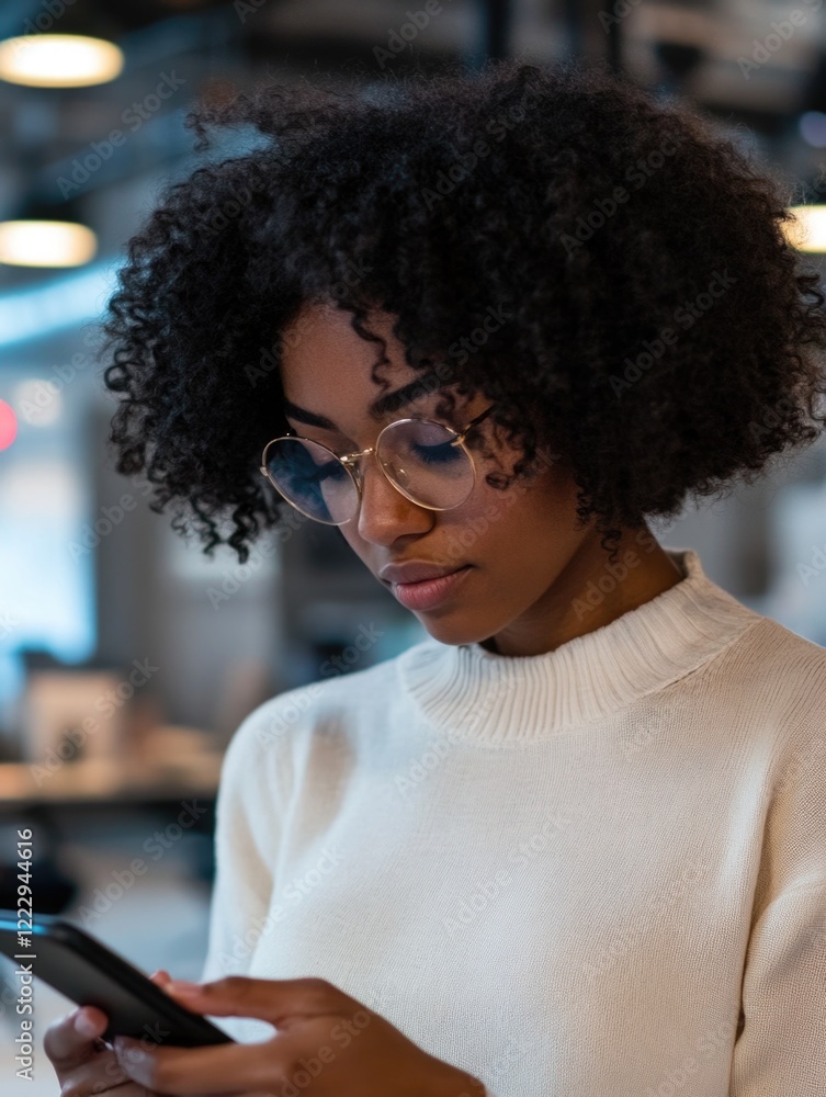 Fototapeta premium Woman with glasses using cell phone