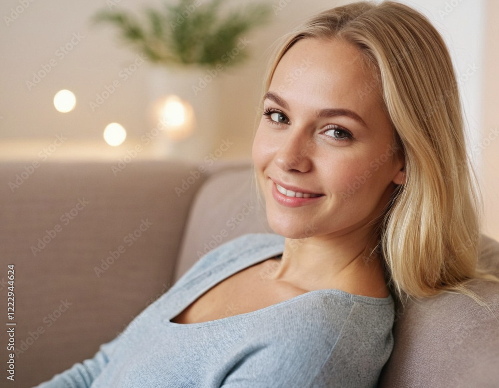 Lächelnde attraktive junge Frau zuhause Lächelnde attraktive junge Frau zuhause