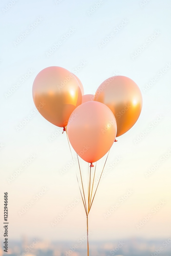 Fototapeta premium Soft pastel balloons float gently against serene sky, evoking jo