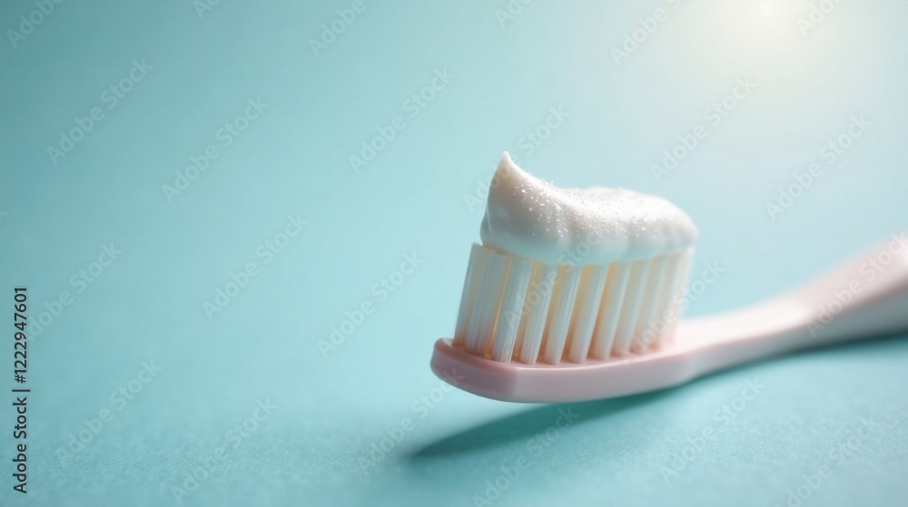 A Close-Up View of a Pink Toothbrush with a Generous Amount of White Toothpaste A Close-Up View of a Pink Toothbrush with a Generous Amount of White Toothpaste