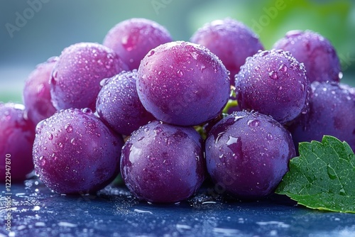 Wallpaper Mural Grapes with water drops, fresh and juicy purple grapes on dark blue background, healthy food concept Torontodigital.ca