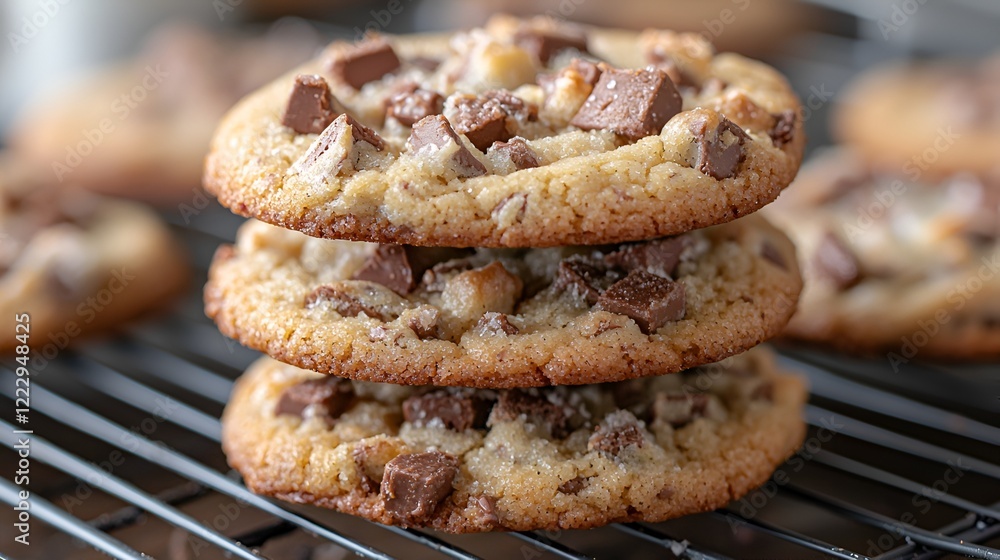 Delicious chocolate chunk cookies cooling on rack Delicious chocolate chunk cookies cooling on rack