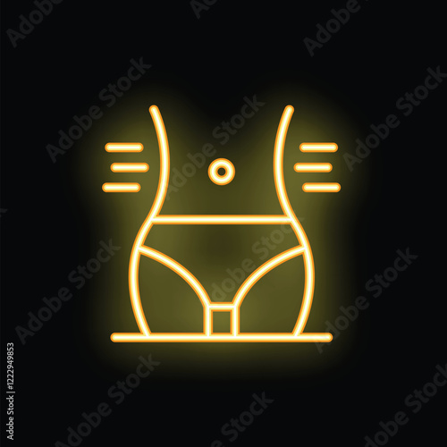 Yellow neon sign representing losing weight with a slim body shape on a black background