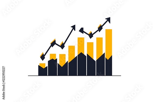 Flat-color vector art of upward trend graph with black and yellow colors on white background.