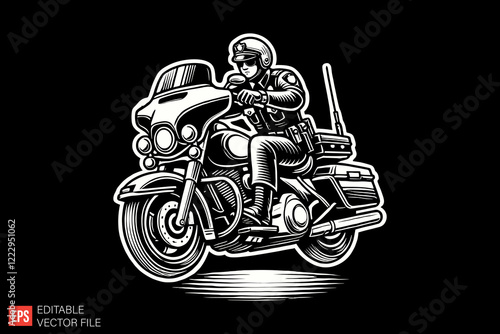 Police and motorcycle Black and white silhouette Illustration vector design