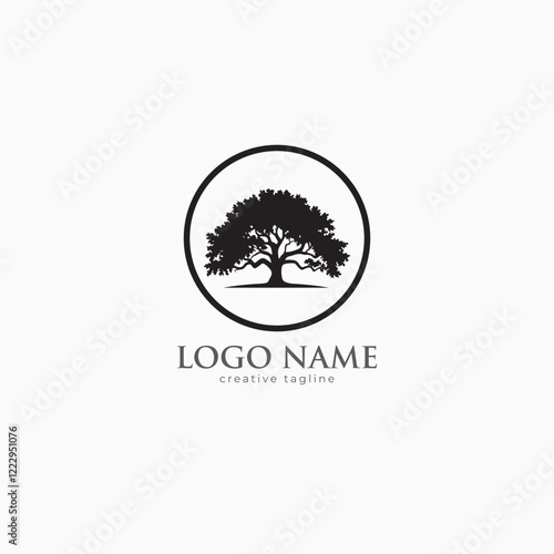 Oak tree, green tree, trees, eco, forest logo template