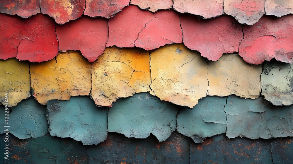 Obraz premium A background of layered paint in multiple colors, revealing each layer through cracks.