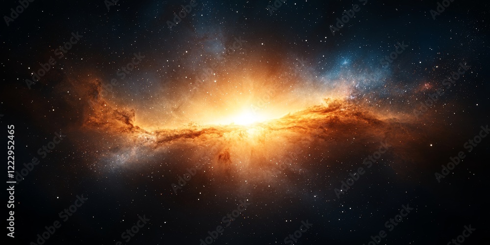 Obraz premium A stunning cosmic scene depicting a vibrant galaxy with glowing stars and nebulae, showcasing the beauty and mystery of the universe.