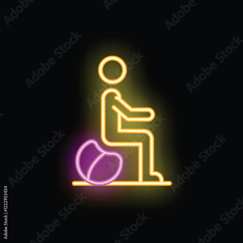 Neon sign of a person exercising, maintaining a healthy lifestyle by sitting on a fitness ball