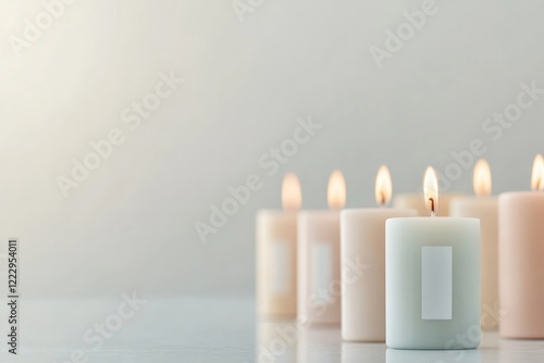 Soft glow from various candles creates serene ambiance, enhancin photo