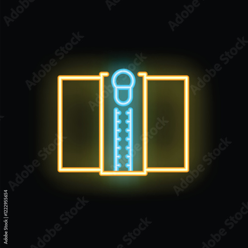 Bright blue and yellow neon zipper opening, glowing on a dark background