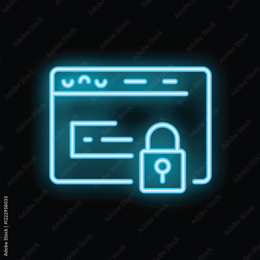 Glowing neon icon of a secure internet connection, symbolizing online safety and data encryption Glowing neon icon of a secure internet connection, symbolizing online safety and data encryption