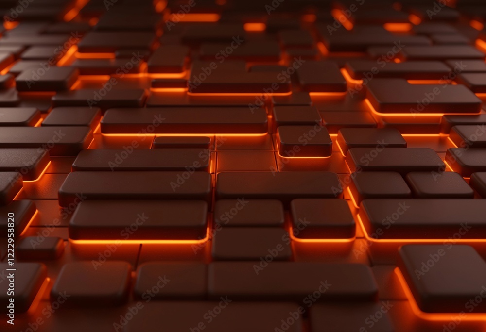 Fototapeta premium Illuminated Geometric Patterns Create an Abstract Landscape in Warm Tones. Generative AI