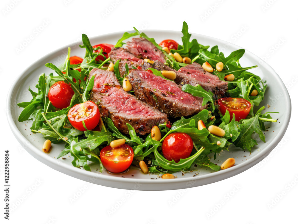 Isolated Beef Steak Salad with Arugula and Pine Nuts Isolated Beef Steak Salad with Arugula and Pine Nuts