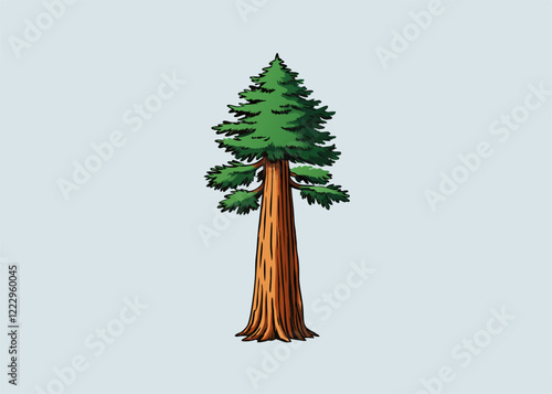 Realistic green tallest tree in the world sequoia on a white background
