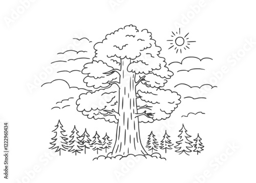 Sequoia is the tallest tree on earth colouring pages Isolated vector illustration