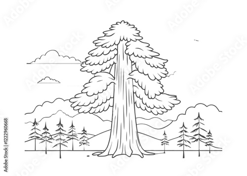 Sequoia is the tallest tree on earth colouring pages Isolated vector illustration