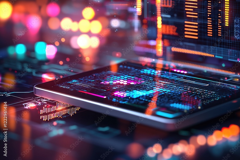 Modern technology landscape featuring decentralized applications on screens, minimalistic setting, emphasizing blockchain innovation Modern technology landscape featuring decentralized applications on screens, minimalistic setting, emphasizing blockchain innovation
