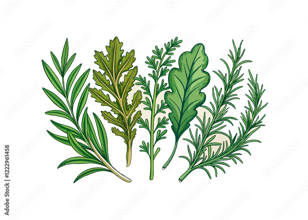Fototapeta premium Realistic hand drawn herbs & wild flowers