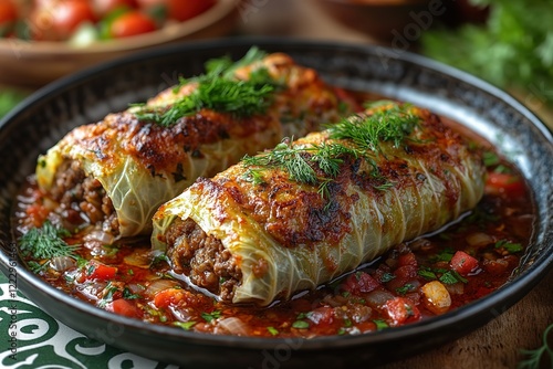 Wallpaper Mural Baked cabbage rolls filled with savory meat simmered in a rich tomato sauce A comforting and flavorful dish Torontodigital.ca